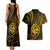 Polynesian Guam Coat of Arms Couples Matching Tank Maxi Dress and Hawaiian Shirt Polynesian Tribal Tattoo Gold Version