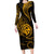 Polynesian Guam Coat of Arms Family Matching Long Sleeve Bodycon Dress and Hawaiian Shirt Polynesian Tribal Tattoo Gold Version