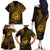 Polynesian Guam Coat of Arms Family Matching Off The Shoulder Long Sleeve Dress and Hawaiian Shirt Polynesian Tribal Tattoo Gold Version