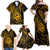 Polynesian Guam Coat of Arms Family Matching Off Shoulder Maxi Dress and Hawaiian Shirt Polynesian Tribal Tattoo Gold Version