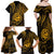 Polynesian Guam Coat of Arms Family Matching Off Shoulder Maxi Dress and Hawaiian Shirt Polynesian Tribal Tattoo Gold Version