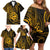 Polynesian Guam Coat of Arms Family Matching Off Shoulder Short Dress and Hawaiian Shirt Polynesian Tribal Tattoo Gold Version