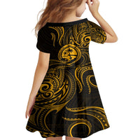 Polynesian Guam Coat of Arms Family Matching Puletasi and Hawaiian Shirt Polynesian Tribal Tattoo Gold Version