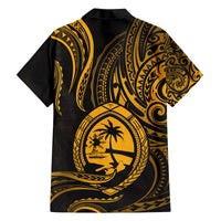 Polynesian Guam Coat of Arms Family Matching Puletasi and Hawaiian Shirt Polynesian Tribal Tattoo Gold Version