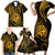 Polynesian Guam Coat of Arms Family Matching Short Sleeve Bodycon Dress and Hawaiian Shirt Polynesian Tribal Tattoo Gold Version