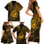 Polynesian Guam Coat of Arms Family Matching Short Sleeve Bodycon Dress and Hawaiian Shirt Polynesian Tribal Tattoo Gold Version