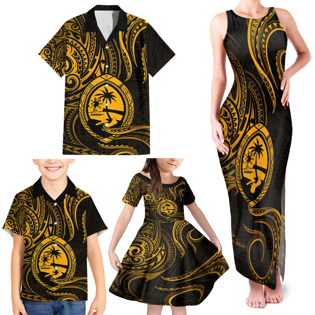 Polynesian Guam Coat of Arms Family Matching Tank Maxi Dress and Hawaiian Shirt Polynesian Tribal Tattoo Gold Version LT9 - Polynesian Pride