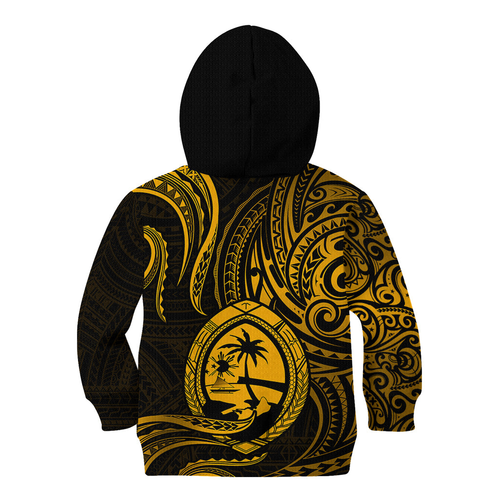 Polynesian Pride Guam Kid Hoodie With Polynesian Tribal Tattoo and Coat of Arms Gold Version LT9 Zip Hoodie Gold - Polynesian Pride