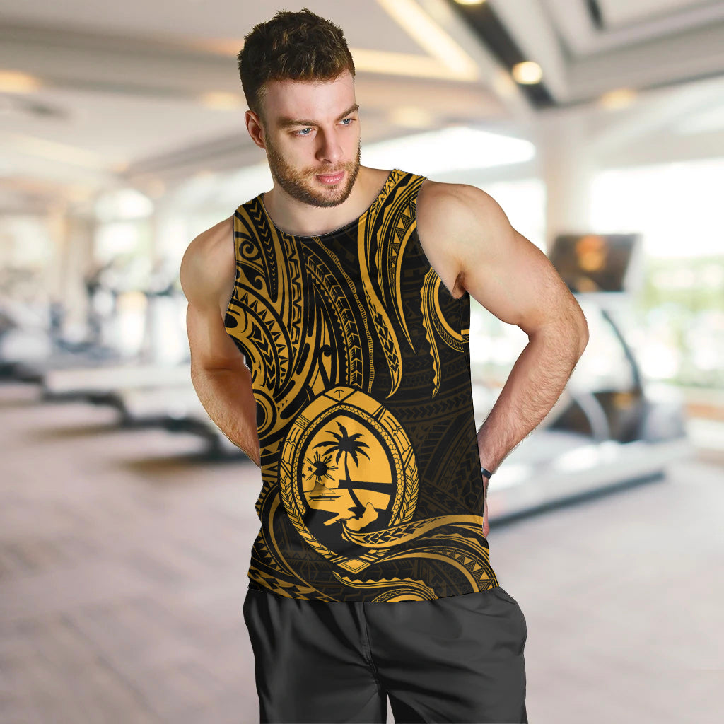 Polynesian Pride Guam Men Tank Top With Polynesian Tribal Tattoo and Coat of Arms Gold Version LT9 - Polynesian Pride