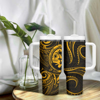 Polynesian Guam Coat of Arms Tumbler With Handle Polynesian Tribal Tattoo Gold Version