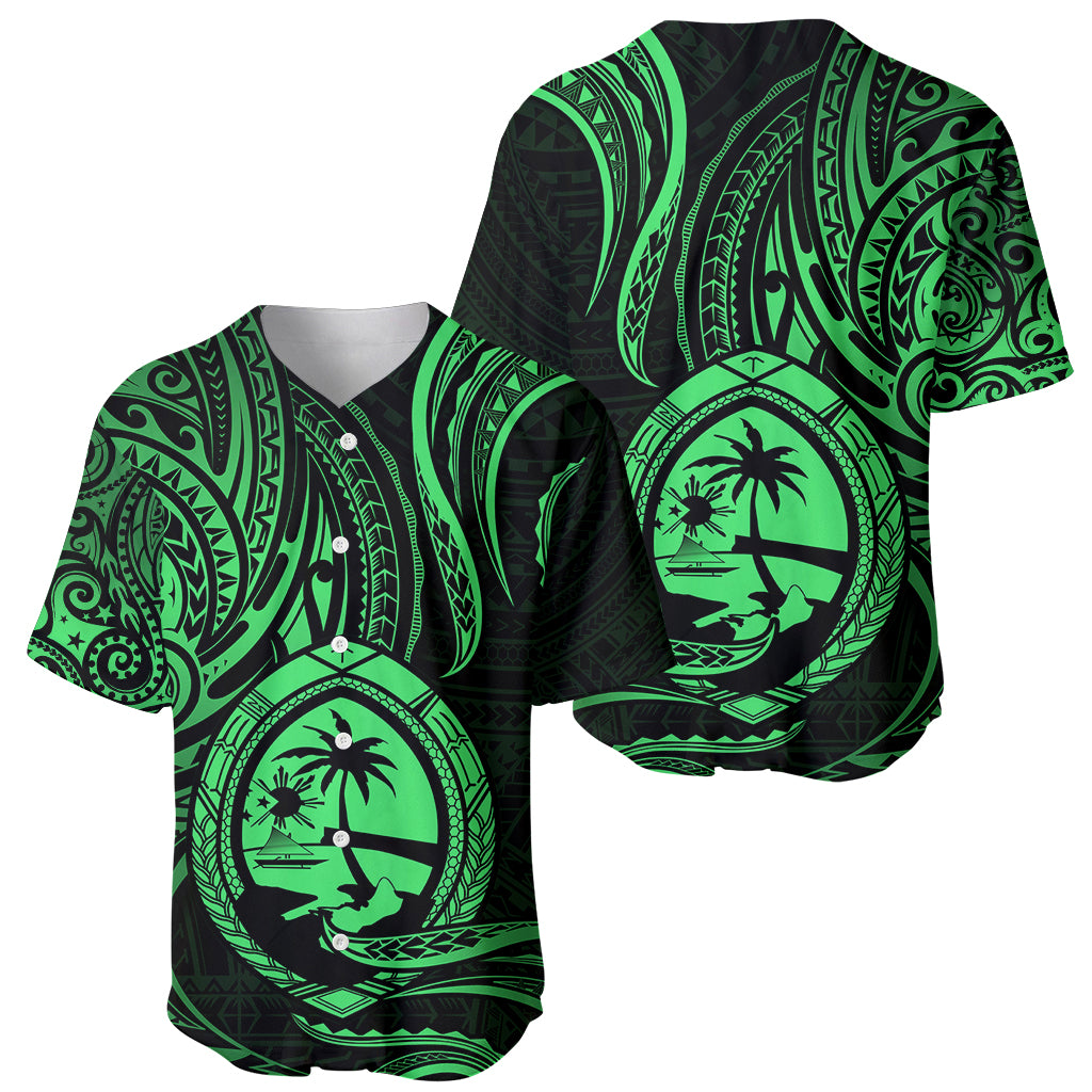 Polynesian Pride Guam Baseball Jersey With Polynesian Tribal Tattoo and Coat of Arms Green Version LT9 Green - Polynesian Pride