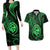 Polynesian Guam Coat of Arms Couples Matching Long Sleeve Bodycon Dress and Hawaiian Shirt Polynesian Tribal Tattoo Green Version