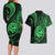 Polynesian Guam Coat of Arms Couples Matching Long Sleeve Bodycon Dress and Hawaiian Shirt Polynesian Tribal Tattoo Green Version