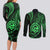 Polynesian Guam Coat of Arms Couples Matching Long Sleeve Bodycon Dress and Long Sleeve Button Shirt Polynesian Tribal Tattoo Green Version