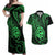 Polynesian Guam Coat of Arms Couples Matching Off Shoulder Maxi Dress and Hawaiian Shirt Polynesian Tribal Tattoo Green Version