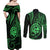 Polynesian Guam Coat of Arms Couples Matching Off Shoulder Maxi Dress and Long Sleeve Button Shirt Polynesian Tribal Tattoo Green Version