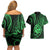 Polynesian Guam Coat of Arms Couples Matching Off Shoulder Short Dress and Hawaiian Shirt Polynesian Tribal Tattoo Green Version