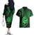 Polynesian Guam Coat of Arms Couples Matching Off The Shoulder Long Sleeve Dress and Hawaiian Shirt Polynesian Tribal Tattoo Green Version