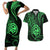 Polynesian Guam Coat of Arms Couples Matching Short Sleeve Bodycon Dress and Hawaiian Shirt Polynesian Tribal Tattoo Green Version