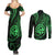 Polynesian Guam Coat of Arms Couples Matching Summer Maxi Dress and Long Sleeve Button Shirt Polynesian Tribal Tattoo Green Version