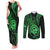 Polynesian Guam Coat of Arms Couples Matching Tank Maxi Dress and Long Sleeve Button Shirt Polynesian Tribal Tattoo Green Version