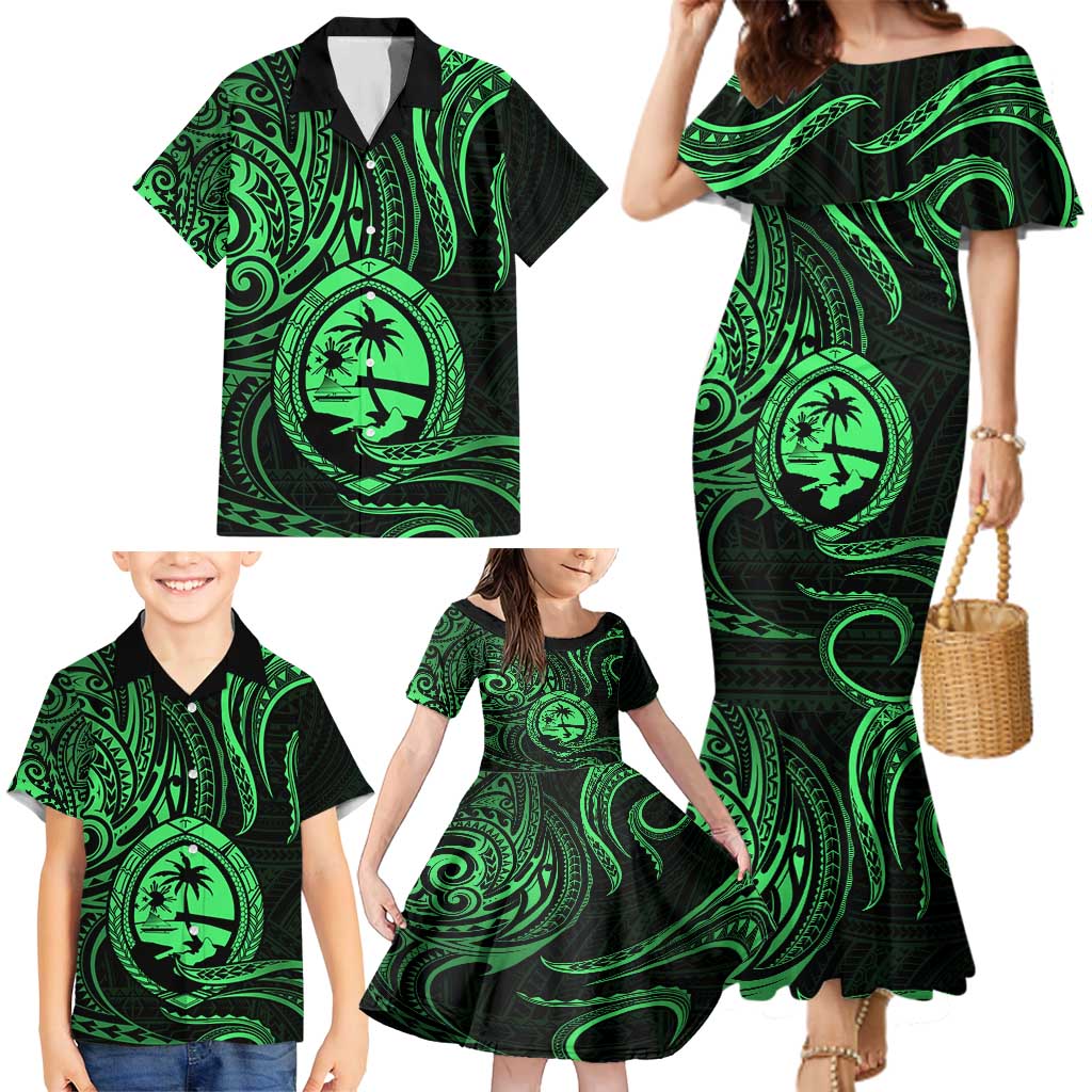 Polynesian Guam Coat of Arms Family Matching Mermaid Dress and Hawaiian Shirt Polynesian Tribal Tattoo Green Version LT9 - Polynesian Pride