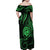 Polynesian Guam Coat of Arms Family Matching Off Shoulder Maxi Dress and Hawaiian Shirt Polynesian Tribal Tattoo Green Version