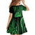 Polynesian Guam Coat of Arms Family Matching Off Shoulder Short Dress and Hawaiian Shirt Polynesian Tribal Tattoo Green Version