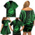 Polynesian Guam Coat of Arms Family Matching Off Shoulder Short Dress and Hawaiian Shirt Polynesian Tribal Tattoo Green Version