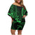 Polynesian Guam Coat of Arms Family Matching Off Shoulder Short Dress and Hawaiian Shirt Polynesian Tribal Tattoo Green Version