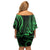 Polynesian Guam Coat of Arms Family Matching Off Shoulder Short Dress and Hawaiian Shirt Polynesian Tribal Tattoo Green Version