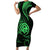 Polynesian Guam Coat of Arms Family Matching Short Sleeve Bodycon Dress and Hawaiian Shirt Polynesian Tribal Tattoo Green Version