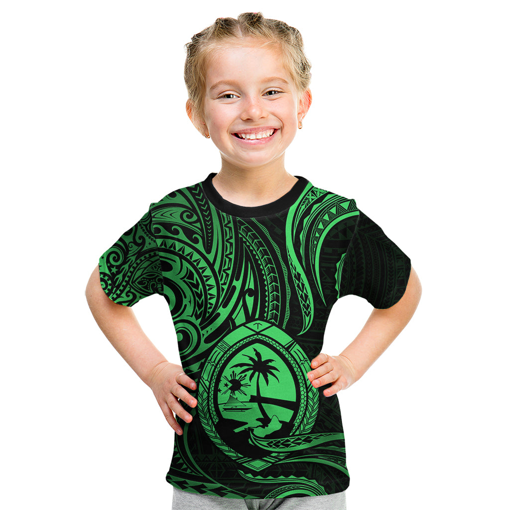 Polynesian Pride Guam Kid T Shirt With Polynesian Tribal Tattoo and Coat of Arms Green Version LT9 Green - Polynesian Pride