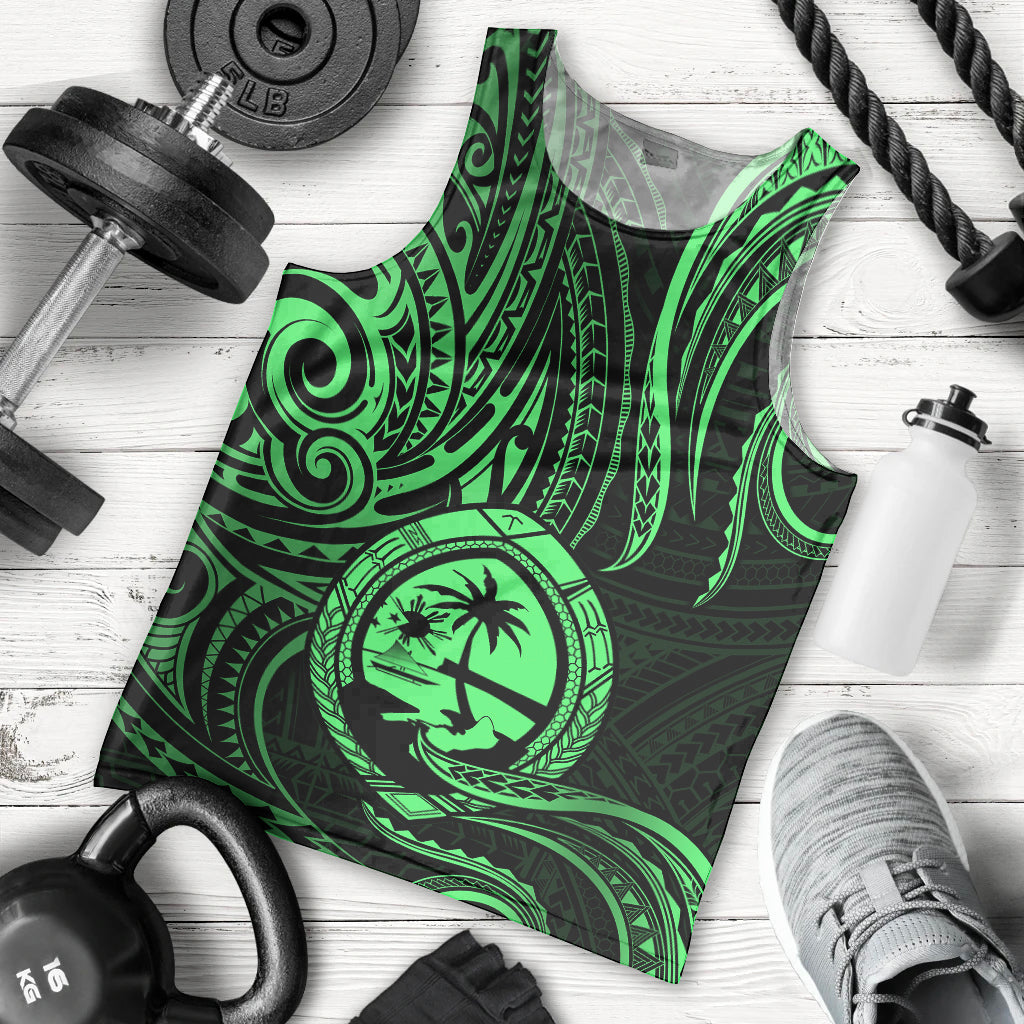 Polynesian Pride Guam Men Tank Top With Polynesian Tribal Tattoo and Coat of Arms Green Version LT9 Green - Polynesian Pride