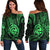 Polynesian Pride Guam Off Shoulder Sweater With Polynesian Tribal Tattoo and Coat of Arms Green Version LT9 Women Green - Polynesian Pride