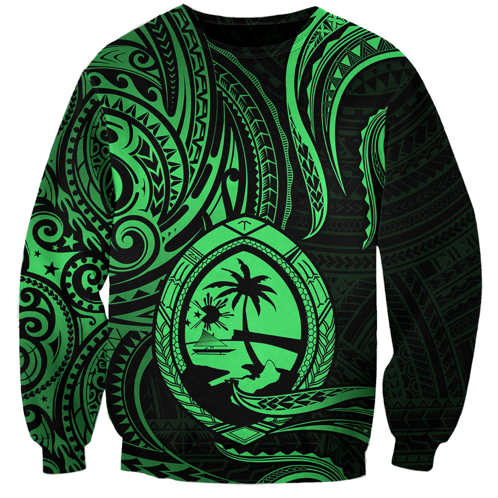 Polynesian Pride Guam Sweatshirt With Polynesian Tribal Tattoo and Coat of Arms Green Version LT9 Unisex Green - Polynesian Pride