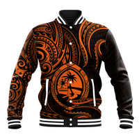 Polynesian Pride Guam Baseball Jacket With Polynesian Tribal Tattoo and Coat of Arms Orange Version LT9 Unisex Orange - Polynesian Pride