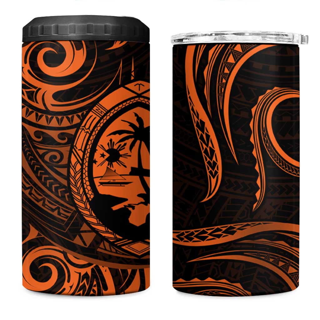 Polynesian Guam Coat of Arms 4 in 1 Can Cooler Tumbler Polynesian Tribal Tattoo Orange Version