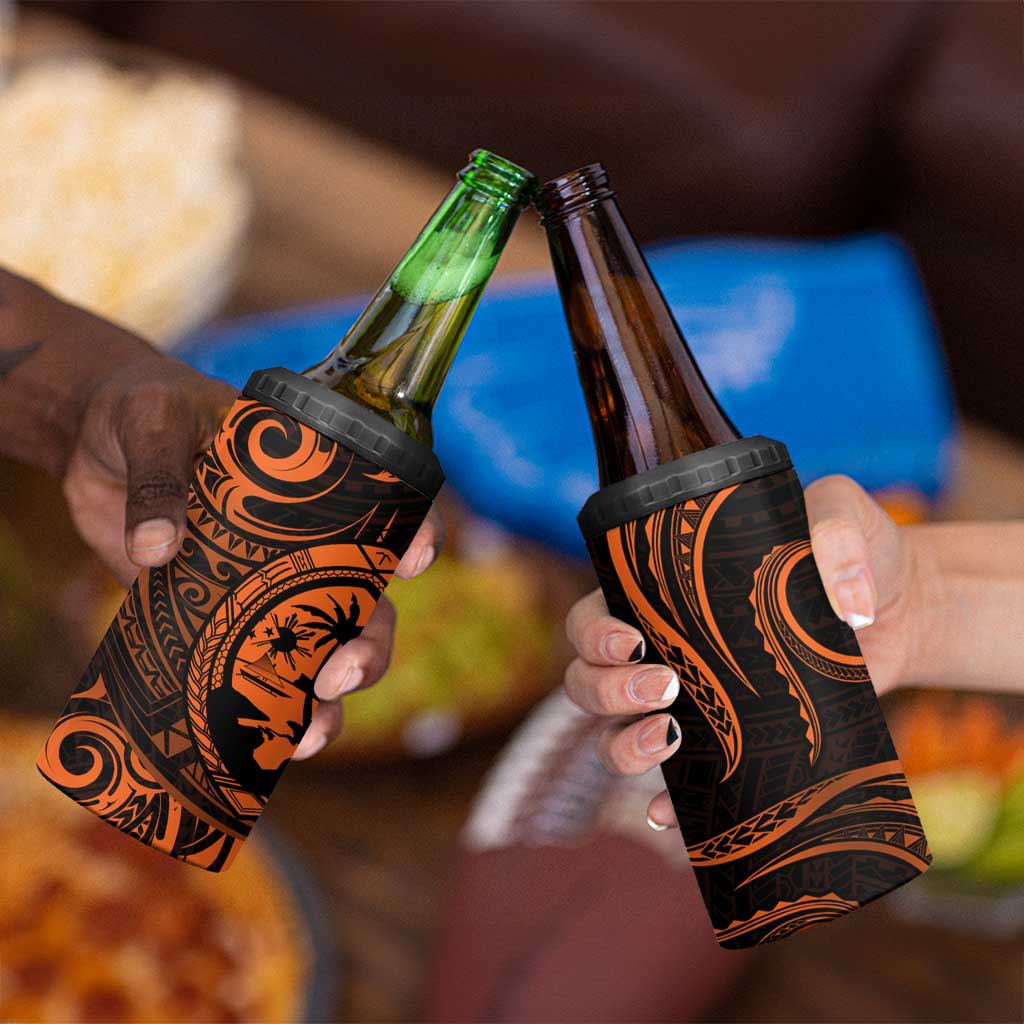 Polynesian Guam Coat of Arms 4 in 1 Can Cooler Tumbler Polynesian Tribal Tattoo Orange Version