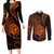 Polynesian Guam Coat of Arms Couples Matching Long Sleeve Bodycon Dress and Long Sleeve Button Shirt Polynesian Tribal Tattoo Orange Version