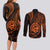 Polynesian Guam Coat of Arms Couples Matching Long Sleeve Bodycon Dress and Long Sleeve Button Shirt Polynesian Tribal Tattoo Orange Version