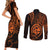 Polynesian Guam Coat of Arms Couples Matching Short Sleeve Bodycon Dress and Long Sleeve Button Shirt Polynesian Tribal Tattoo Orange Version