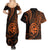 Polynesian Guam Coat of Arms Couples Matching Summer Maxi Dress and Hawaiian Shirt Polynesian Tribal Tattoo Orange Version