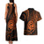 Polynesian Guam Coat of Arms Couples Matching Tank Maxi Dress and Hawaiian Shirt Polynesian Tribal Tattoo Orange Version