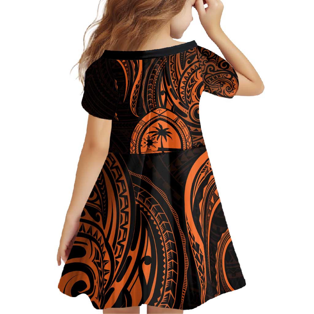 Polynesian Guam Coat of Arms Family Matching Long Sleeve Bodycon Dress and Hawaiian Shirt Polynesian Tribal Tattoo Orange Version LT9 - Polynesian Pride