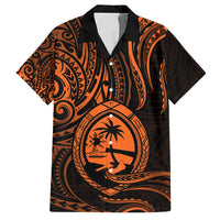 Polynesian Guam Coat of Arms Family Matching Long Sleeve Bodycon Dress and Hawaiian Shirt Polynesian Tribal Tattoo Orange Version LT9 Dad's Shirt - Short Sleeve Orange - Polynesian Pride