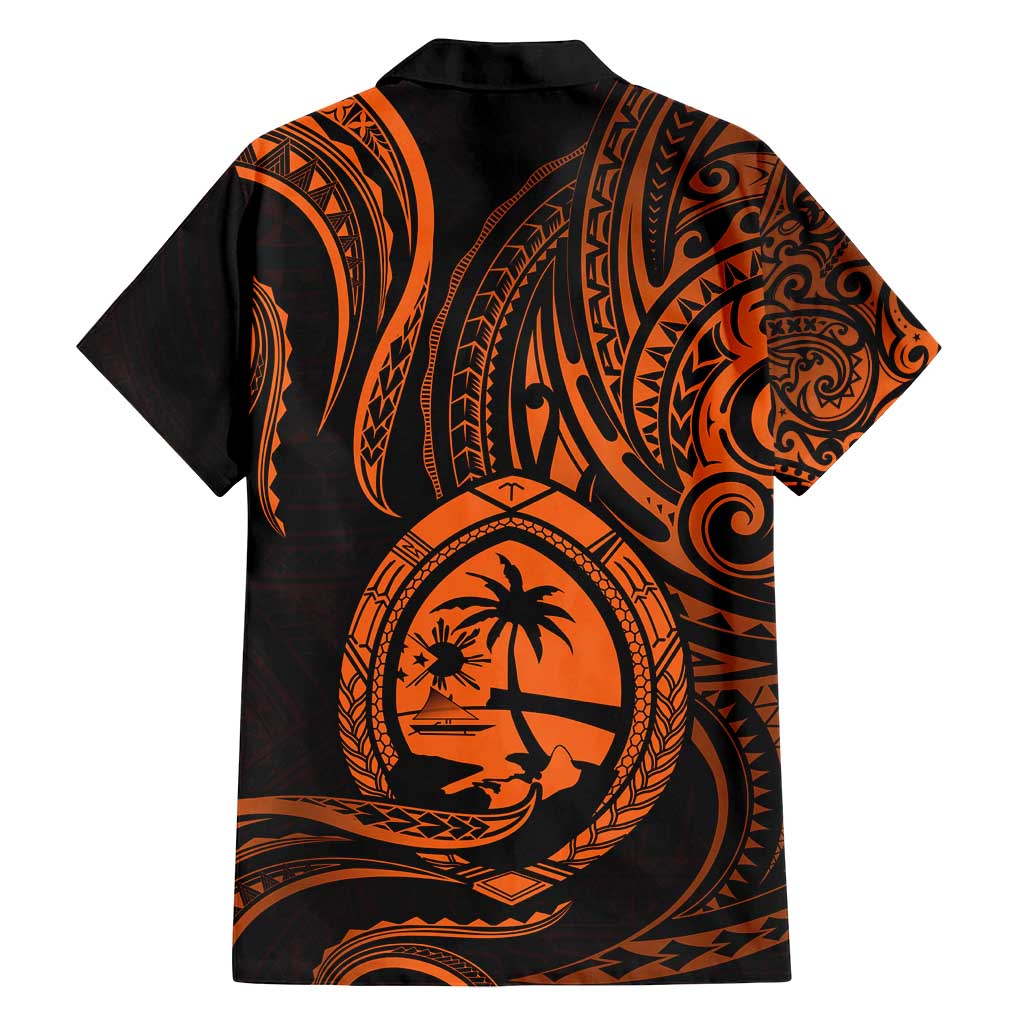 Polynesian Guam Coat of Arms Family Matching Long Sleeve Bodycon Dress and Hawaiian Shirt Polynesian Tribal Tattoo Orange Version LT9 - Polynesian Pride