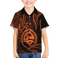 Polynesian Guam Coat of Arms Family Matching Long Sleeve Bodycon Dress and Hawaiian Shirt Polynesian Tribal Tattoo Orange Version LT9 Son's Shirt Orange - Polynesian Pride