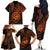 Polynesian Guam Coat of Arms Family Matching Off The Shoulder Long Sleeve Dress and Hawaiian Shirt Polynesian Tribal Tattoo Orange Version