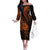 Polynesian Guam Coat of Arms Family Matching Off The Shoulder Long Sleeve Dress and Hawaiian Shirt Polynesian Tribal Tattoo Orange Version